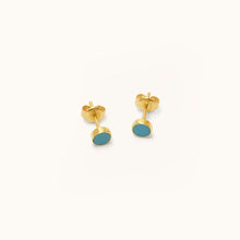 Load image into Gallery viewer, Screw-back view of Joubijoux gold earrings showing secure 18K yellow gold stud post with turquoise stone front