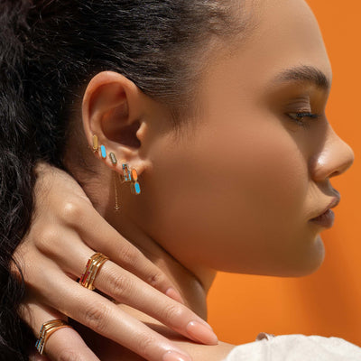 Facets Ocean Blue Enamel Gold Stud