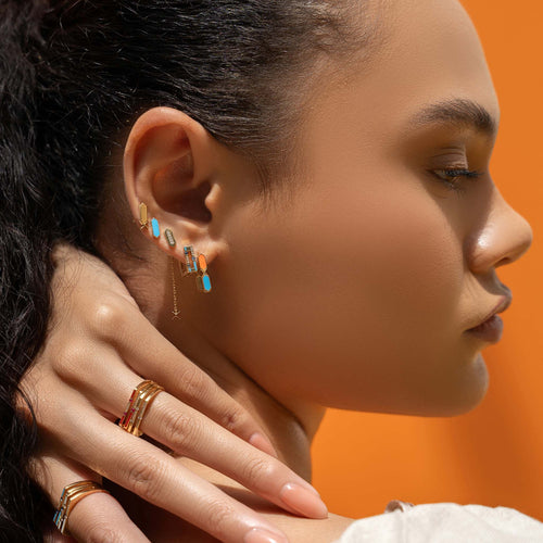 Facets Ocean Blue Enamel Gold Stud