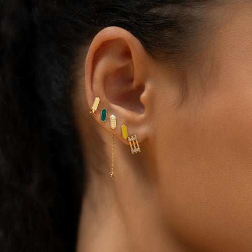 Facets Yellow Enamel Gold Stud
