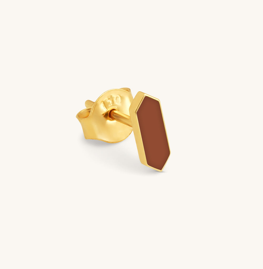 Facets Mocha Enamel Gold Stud