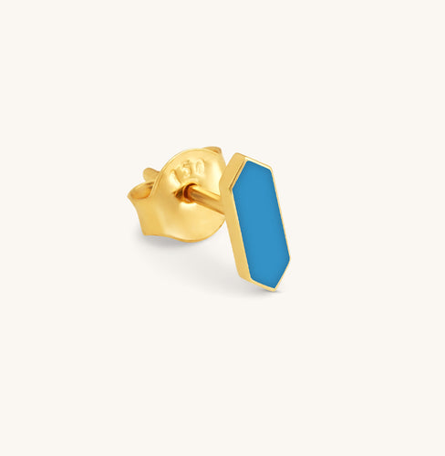 Facets Ocean Blue Enamel Gold Stud