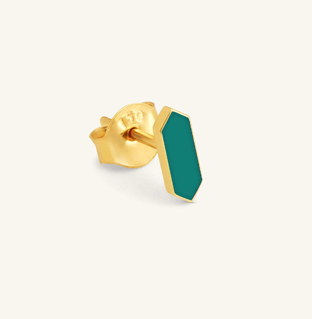 Facets Opaque Green Enamel Gold Stud