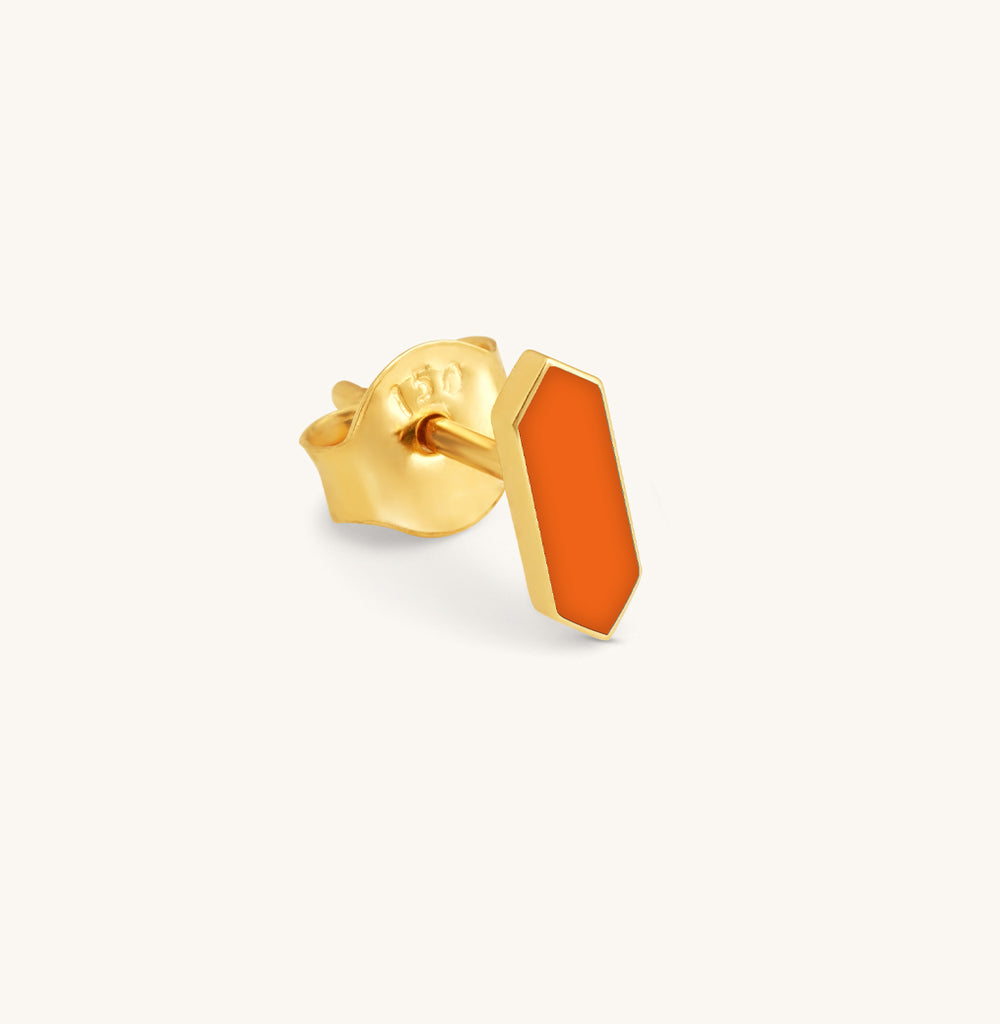 Facets Orange Enamel Gold Stud