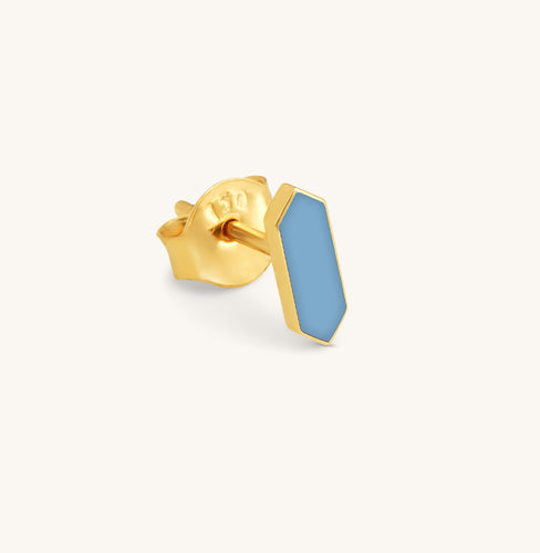 Facets Sky Blue Enamel Gold Stud