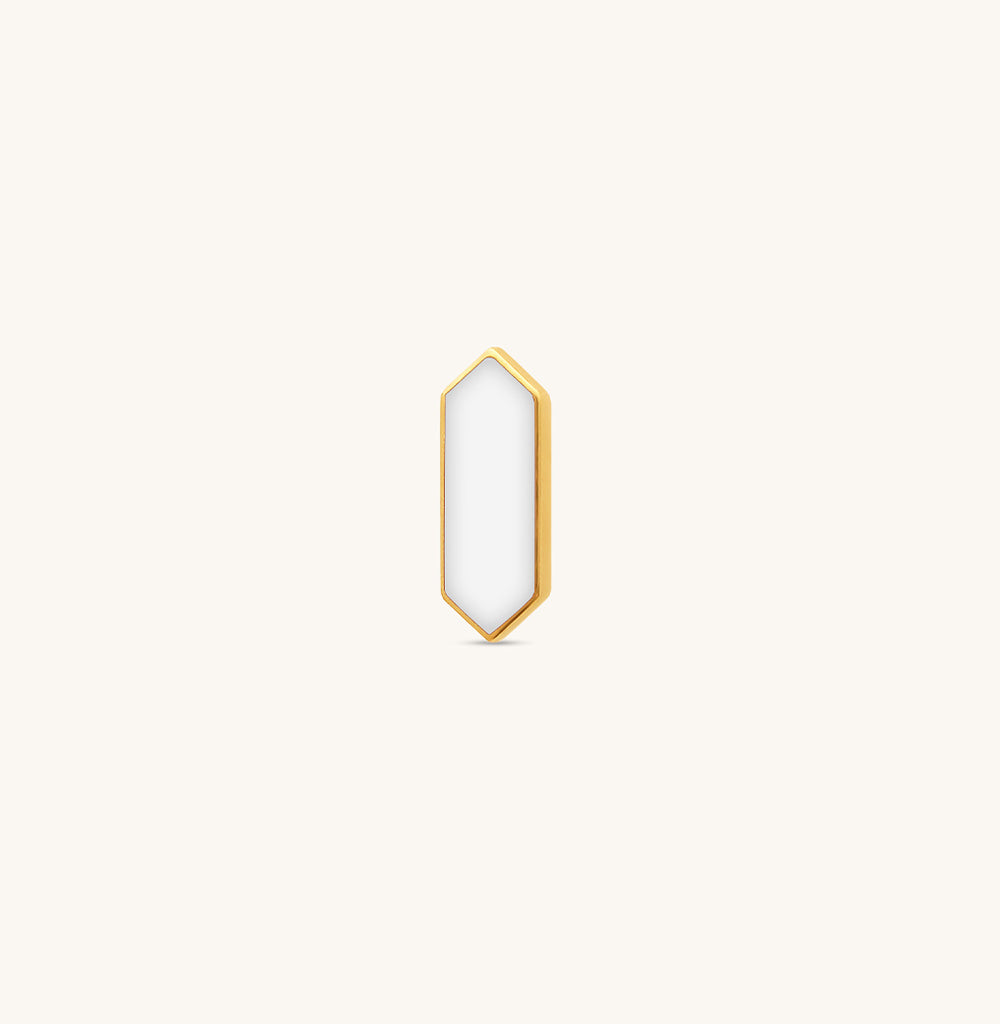 Facets White Enamel Gold Stud