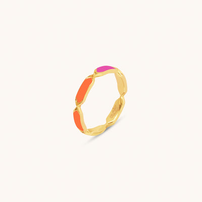 Joubijoux Facets Fusion gold ring in 18K gold with orange and pink enamel