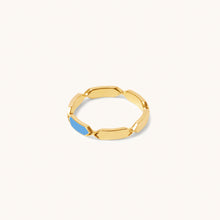 Load image into Gallery viewer, Front view of Joubijoux Facets Fusion 18K gold ring with two-tone blue enamel
