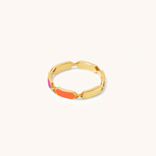 Load image into Gallery viewer, Rotated view of Joubijoux Facets Fusion gold ring highlighting reversible enamel colors