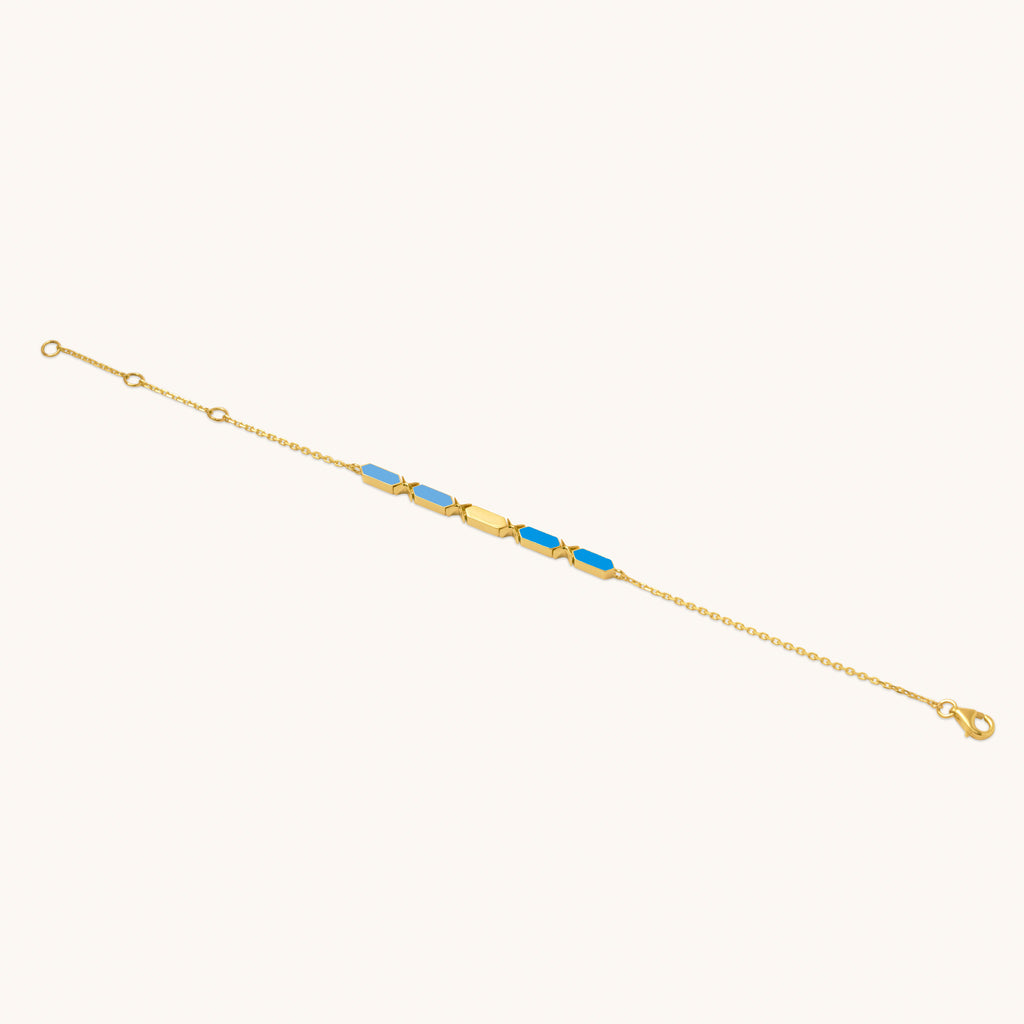 Joubijoux Facets Fusion gold bracelet with blue and turquoise enamel bar stones