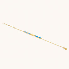 Load image into Gallery viewer, Joubijoux Facets Fusion gold bracelet with blue and turquoise enamel bar stones