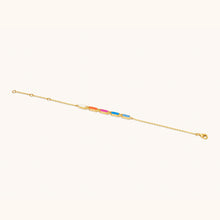 Load image into Gallery viewer, Top view of Joubijoux Facets Jazzy 18K gold bracelet with multi-colored enamel detailing