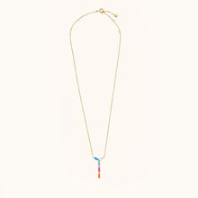 Load image into Gallery viewer, Full length view of Joubijoux Facets Jazzy 18K gold necklace showing adjustable chain and multicolor enamel pendant