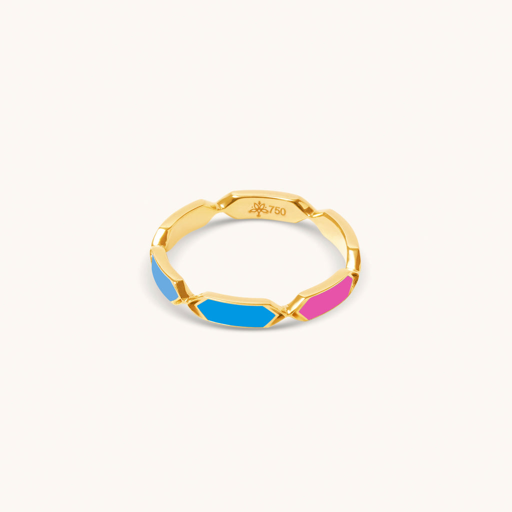 Inside view of Joubijoux Facets Jazzy 18K gold ring showing 750 gold hallmark