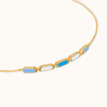 Load image into Gallery viewer, Close-up detail of Joubijoux Facets Sky 18K gold choker necklace highlighting blue and white enamel craftsmanship