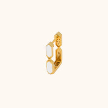 Load image into Gallery viewer, Gold and diamond hoop earring with geometric design on a white background