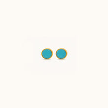 Load image into Gallery viewer, Front view of Joubijoux gold earrings featuring 18K yellow gold stud with vibrant turquoise stone from the Moonglade Collection