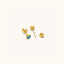 Load image into Gallery viewer, Screw-back view of Joubijoux gold earrings showing 18K yellow gold stud post with turquoise stone front and secure screw closure