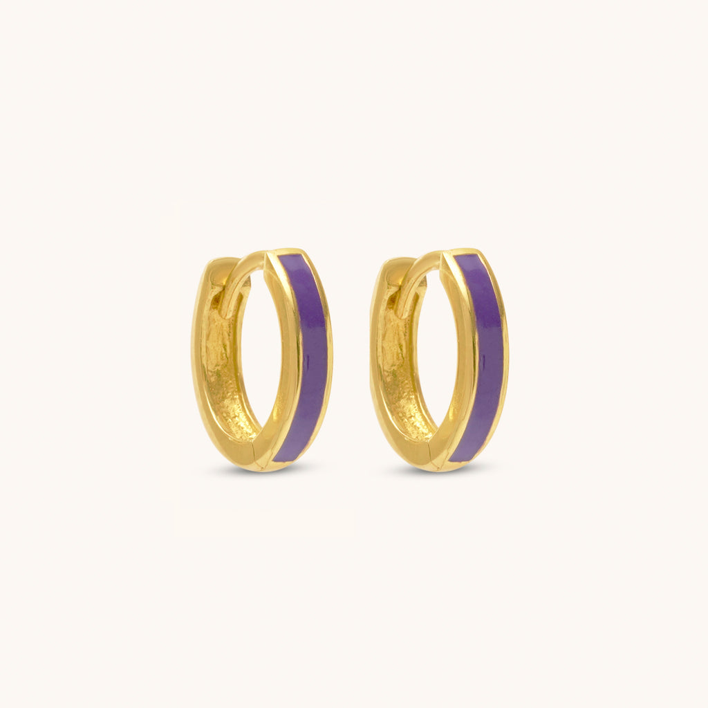 Pair of Joubijoux 18K gold hoop earrings featuring polished gold and indigo enamel