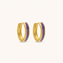 Load image into Gallery viewer, Pair of Joubijoux 18K gold hoop earrings featuring polished gold and indigo enamel
