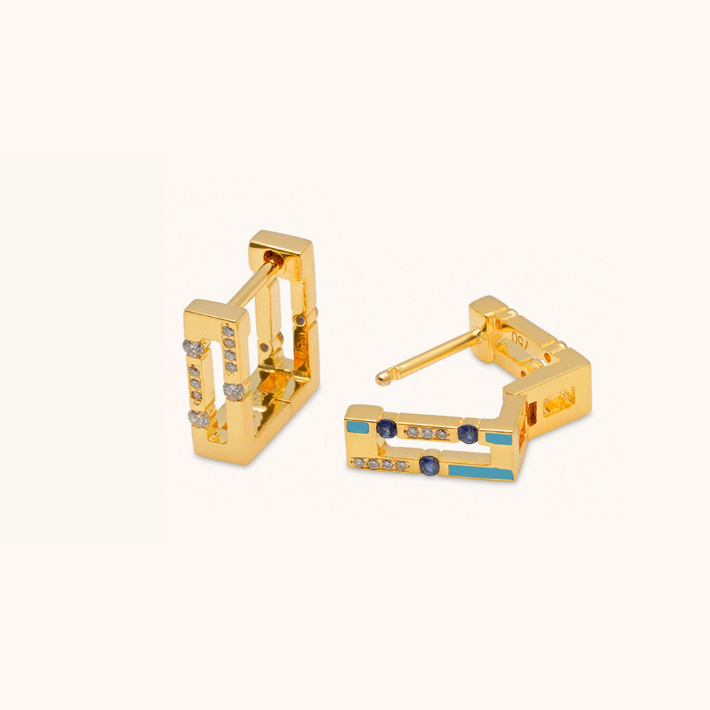Back view of Joubijoux gold hoop earrings showing hinged post closure in 18K yellow gold