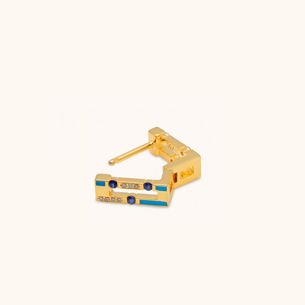 Back view of Joubijoux gold hoop earrings single hoop showing hinged post closure in 18K yellow gold