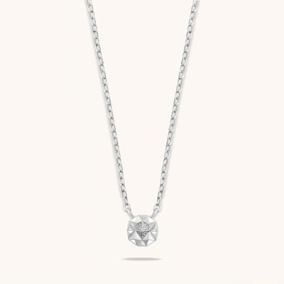 Front view of Joubijoux gold necklace design featuring Slopes Mini pendant crafted in 18K white gold with VS diamonds