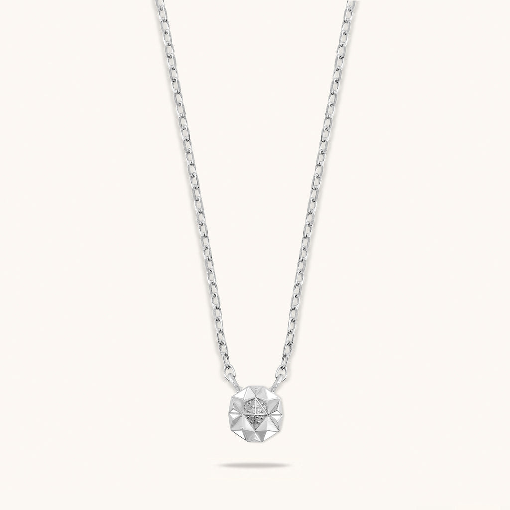 Front view of Joubijoux gold necklace design featuring Slopes Mini pendant crafted in 18K white gold with VS diamonds