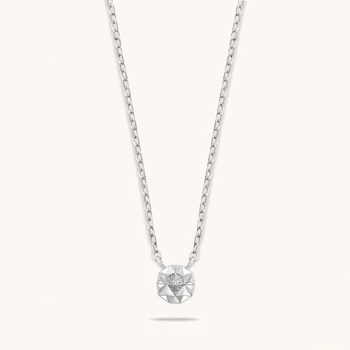 Front view of Joubijoux gold necklace design featuring Slopes Mini pendant crafted in 18K white gold with VS diamonds