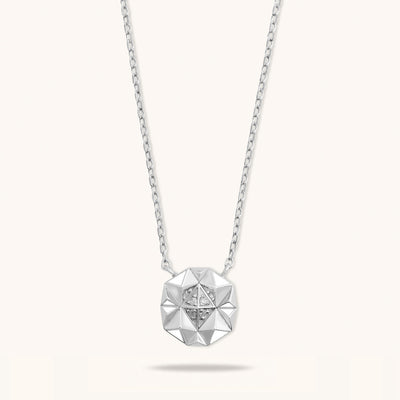 Front view of Joubijoux gold necklace design featuring Slopes Small pendant crafted in 18K white gold with four VS diamonds