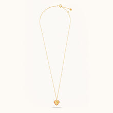 Load image into Gallery viewer, Flat lay view of Joubijoux gold necklaces for women showing full 18K gold chain with heart diamond pendant