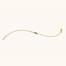 Load image into Gallery viewer, Full length view of 18K gold Mozaic bracelet with malachite and mother-of-pearl details and adjustable chain