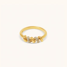 Load image into Gallery viewer, Top view of yellow gold screw motif ring with pavé diamonds