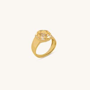 Slopes pinky diamond ring in 18K gold with geometric design and white enamel
