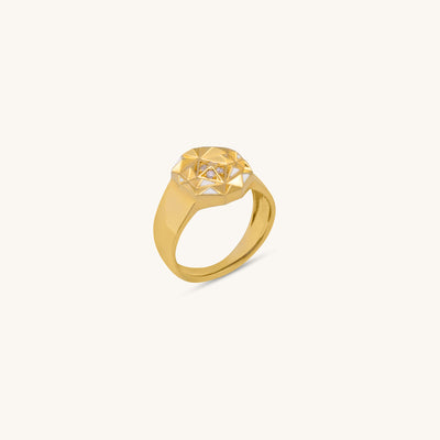 Slopes pinky diamond ring in 18K gold with geometric design and white enamel