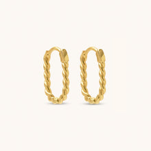 Load image into Gallery viewer, 18K gold twisted hoop earrings with a polished rope-style design