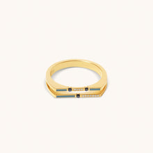 Load image into Gallery viewer, Versa diamond and blue sapphire ring showing 18K gold design with enamel