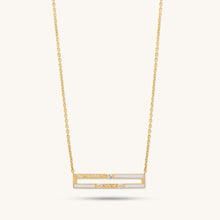 Load image into Gallery viewer, Front view of Versa Diamond Double Line gold necklace design crafted in 18K yellow gold with diamonds and white enamel