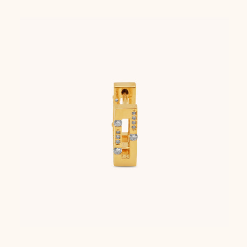 Angled view of Versa Diamond & Yellow Sapphire gold hoop earrings highlighting diamond and yellow sapphire enamel detailing