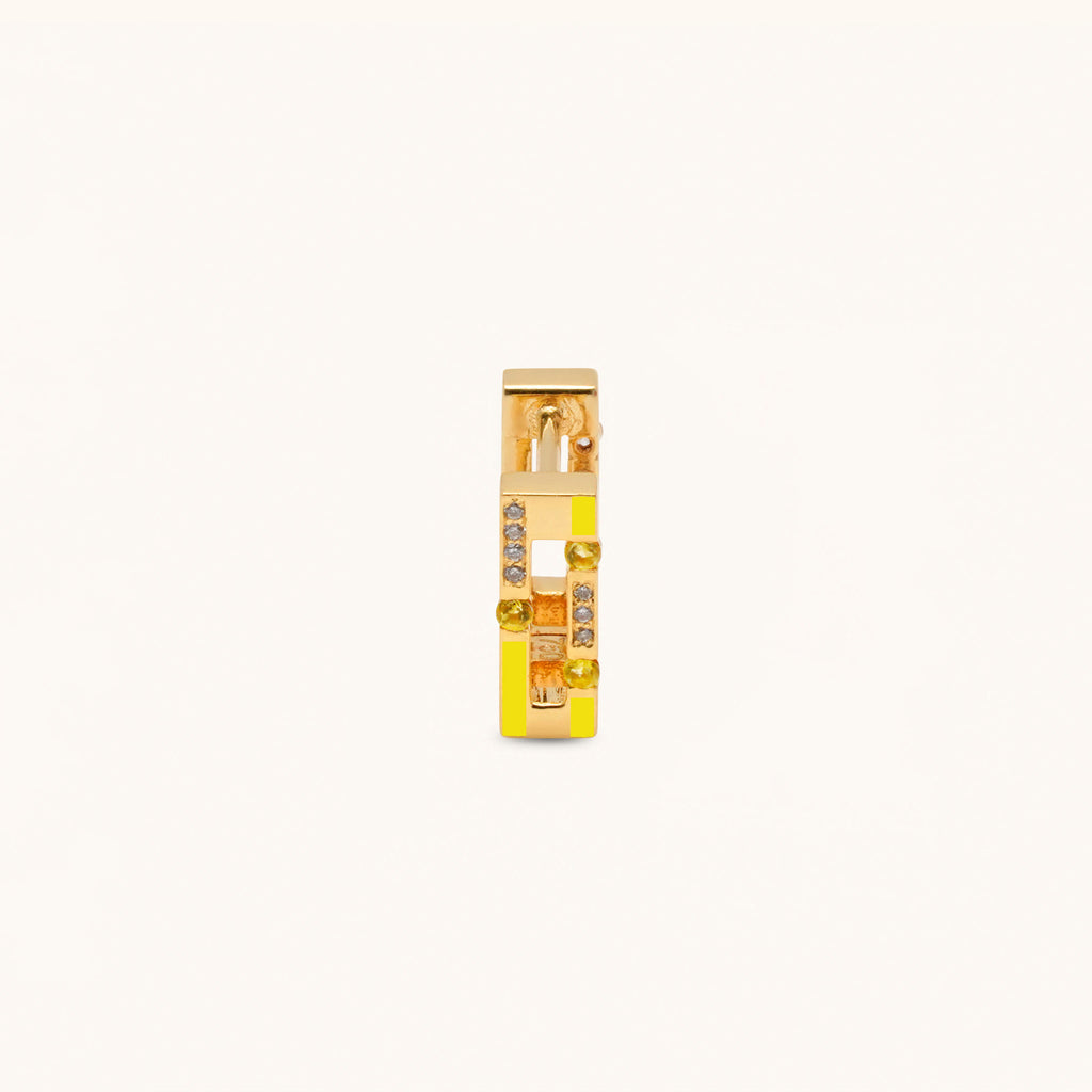 Versa Diamond & Yellow Sapphire Single gold hoop earrings in 18K yellow gold with diamonds and yellow enamel front view