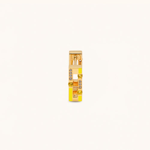 Versa Diamond & Yellow Sapphire Single gold hoop earrings in 18K yellow gold with diamonds and yellow enamel front view