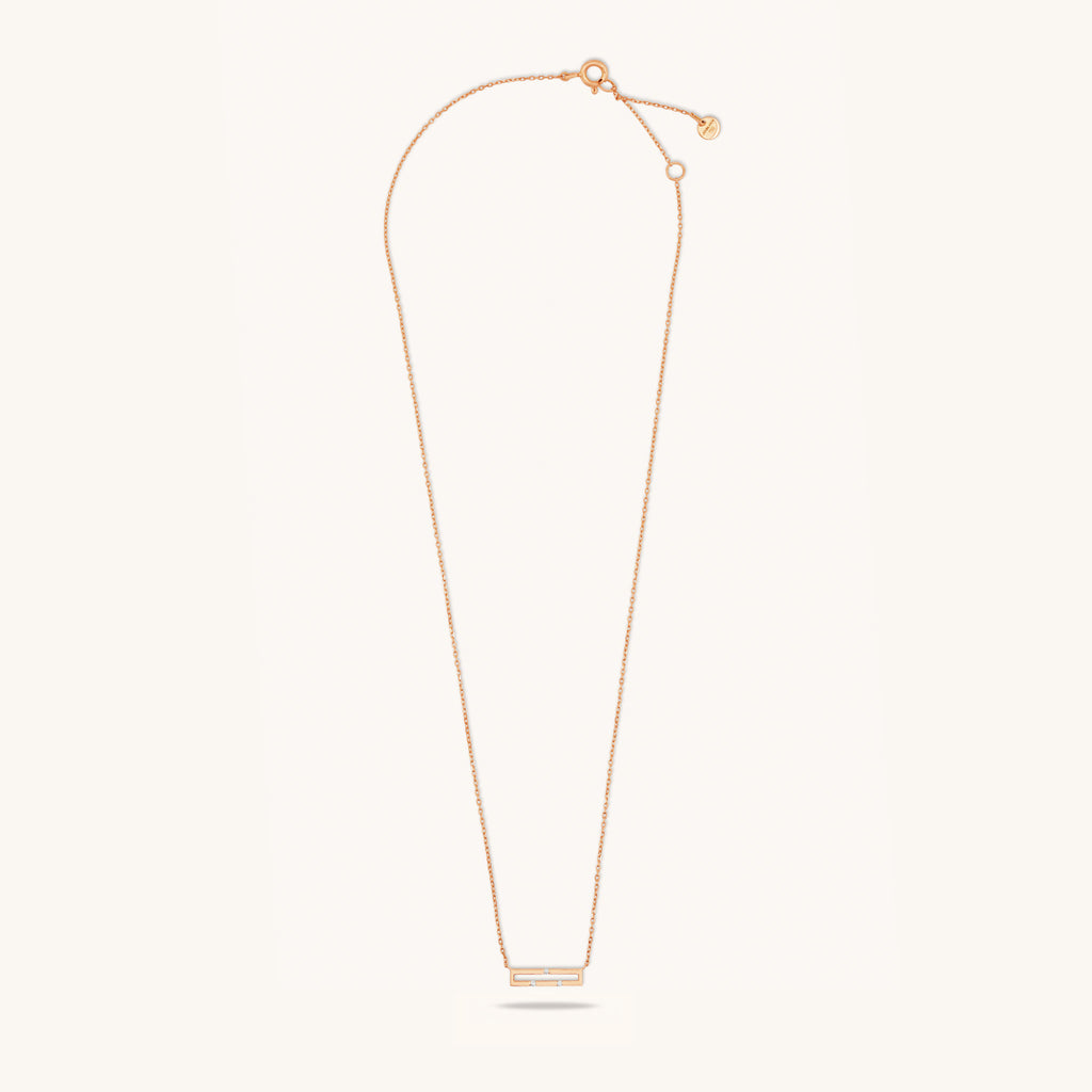 Full chain view of Versa Mini 18K rose gold diamond necklace with adjustable length