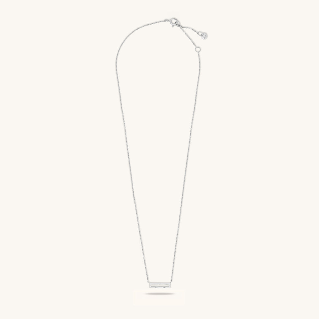 Full chain view of Versa Mini 18K white gold diamond necklace with adjustable length