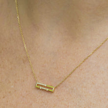 Load image into Gallery viewer, Worn view of Versa mini sapphire reversible necklace in 18K gold with diamonds and enamel